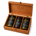 Caja de regalo abierta Casa Monzati con Pesto Ancestral, Pesto Italiano y Pesto de Cilantro artesanales
