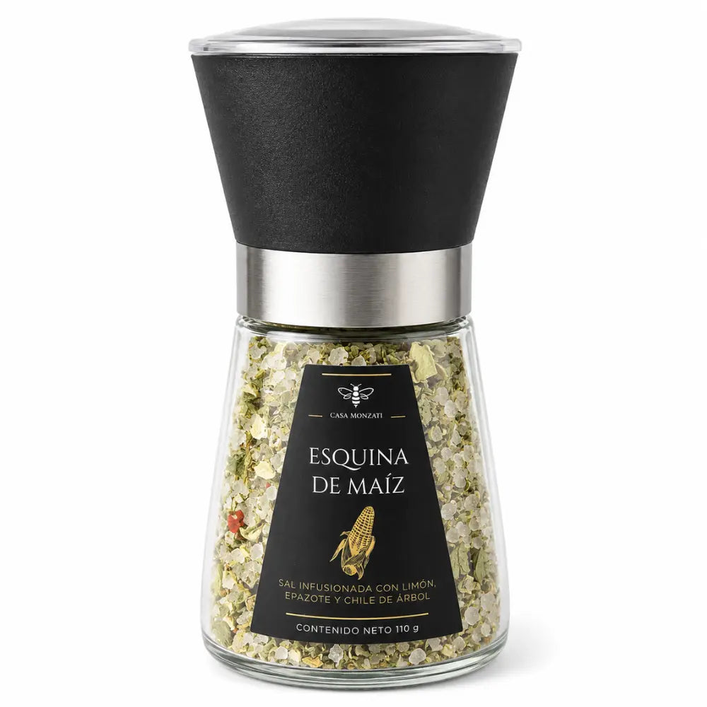 Sal marina artesanal Esquina de Maíz de Casa Monzati con limón, epazote y chile de árbol - 255g

