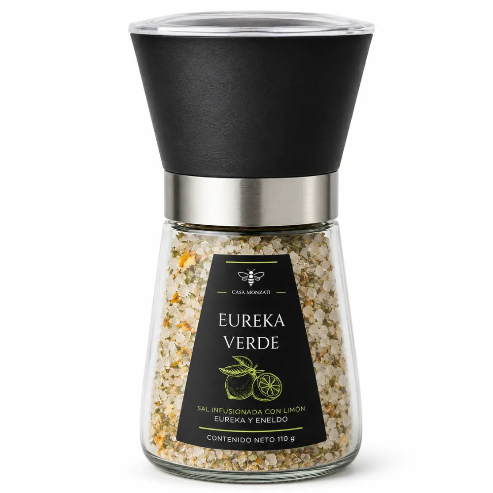 Sal marina artesanal Eureka Verde de Casa Monzati con limón eureka y eneldo - 255g
