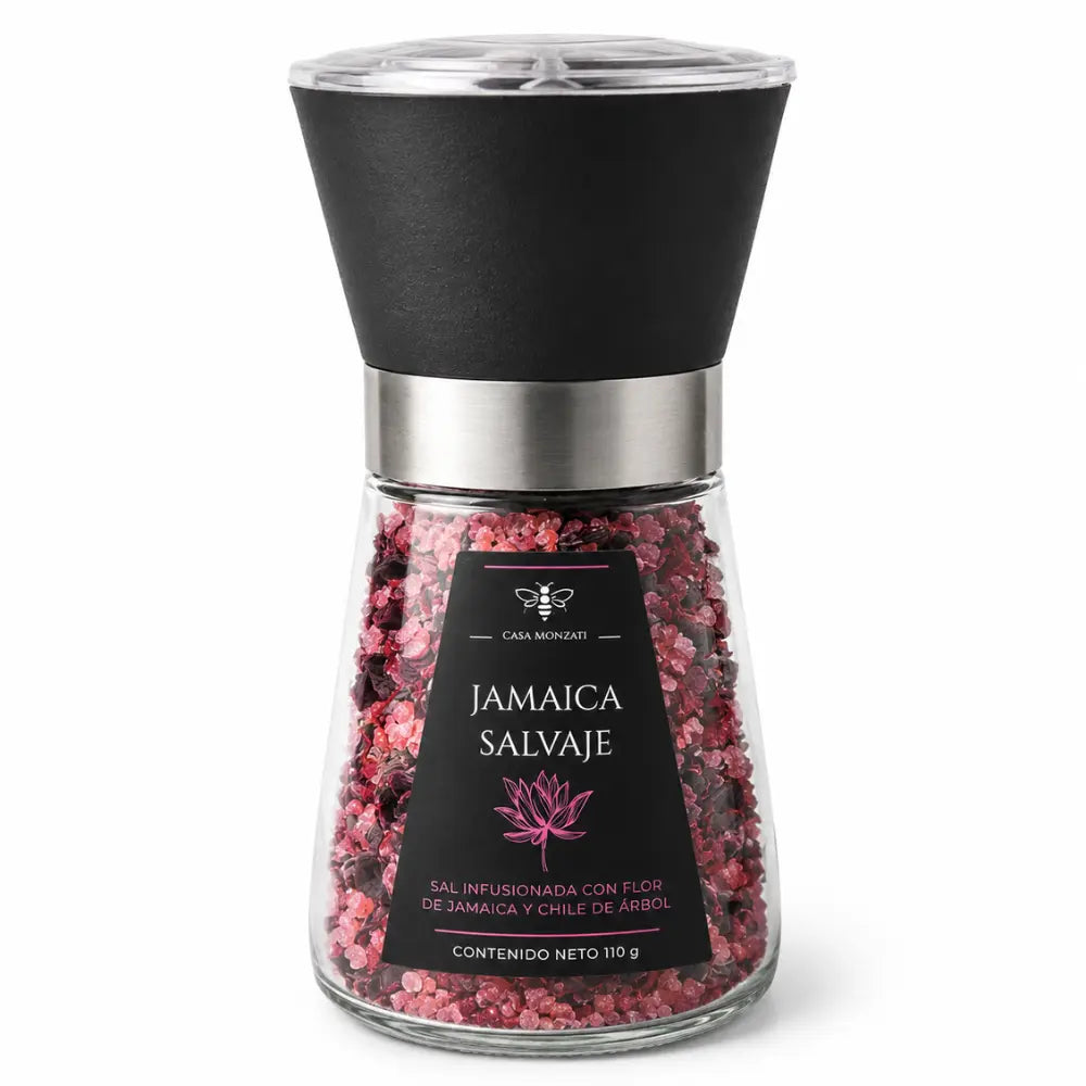 Sal marina artesanal Jamaica Salvaje de Casa Monzati con flor de jamaica y chile de árbol - 255g
