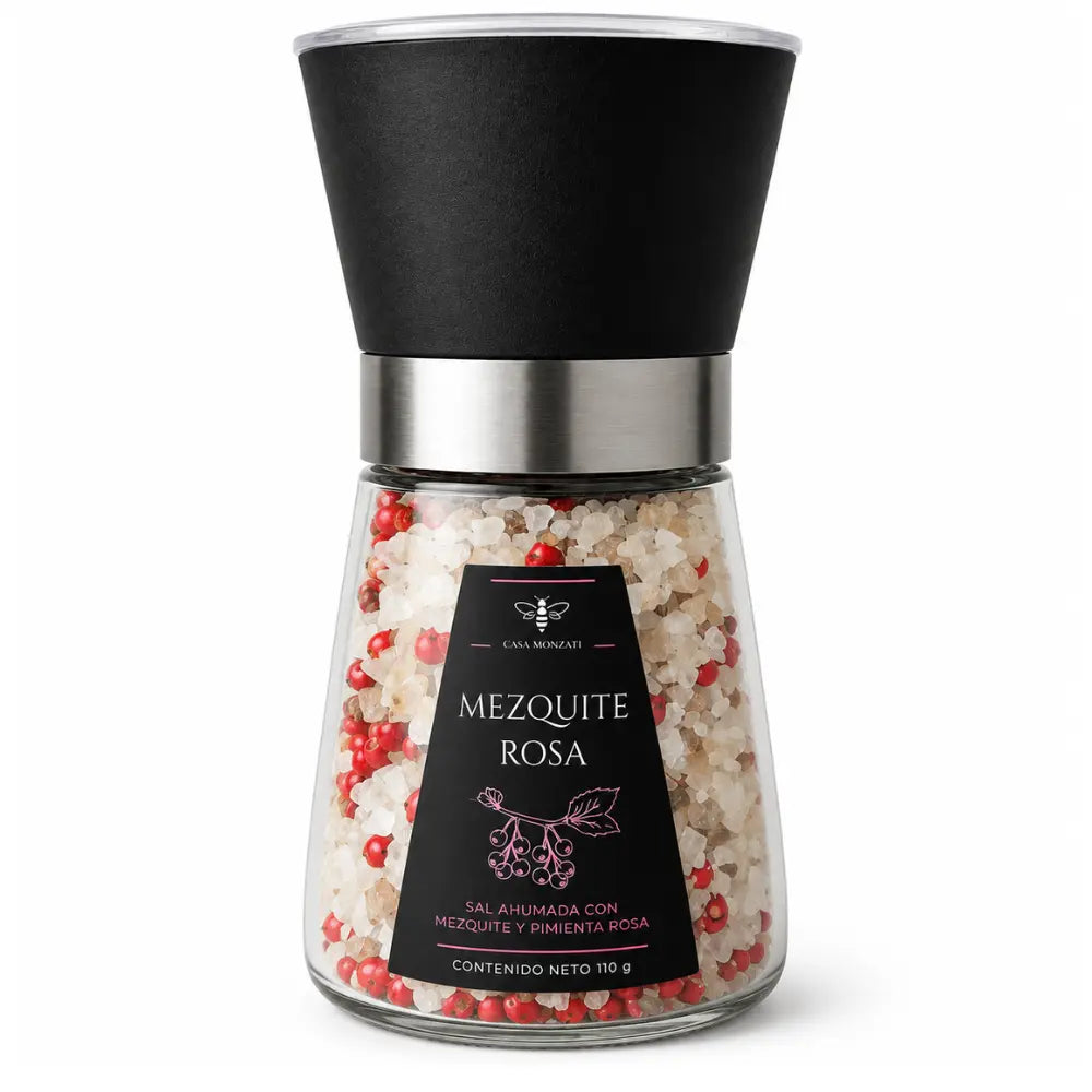 Sal marina artesanal Mezquite Rosa de Casa Monzati con ahumado de mezquite y pimienta rosa - 255g
