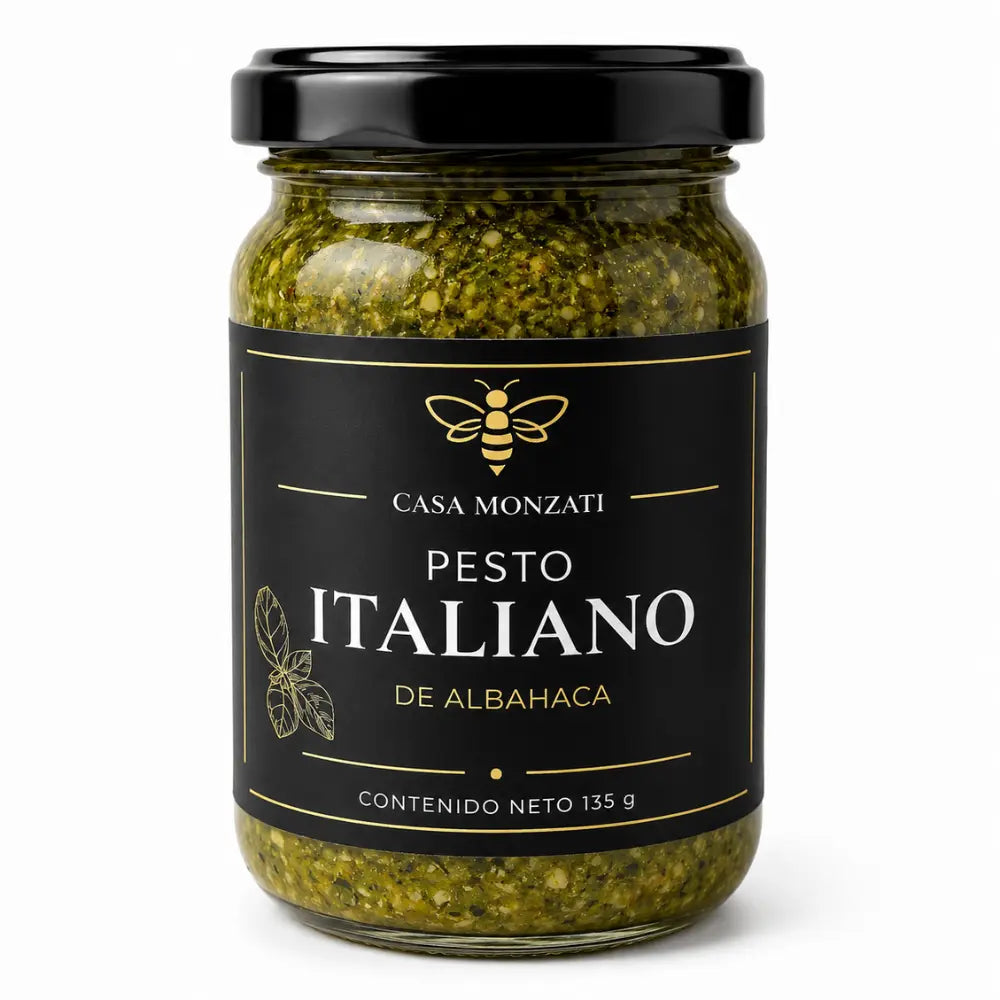 Pesto Italiano artesanal Casa Monzati con albahaca fresca, parmesano, nuez y aceite de oliva - 361g
