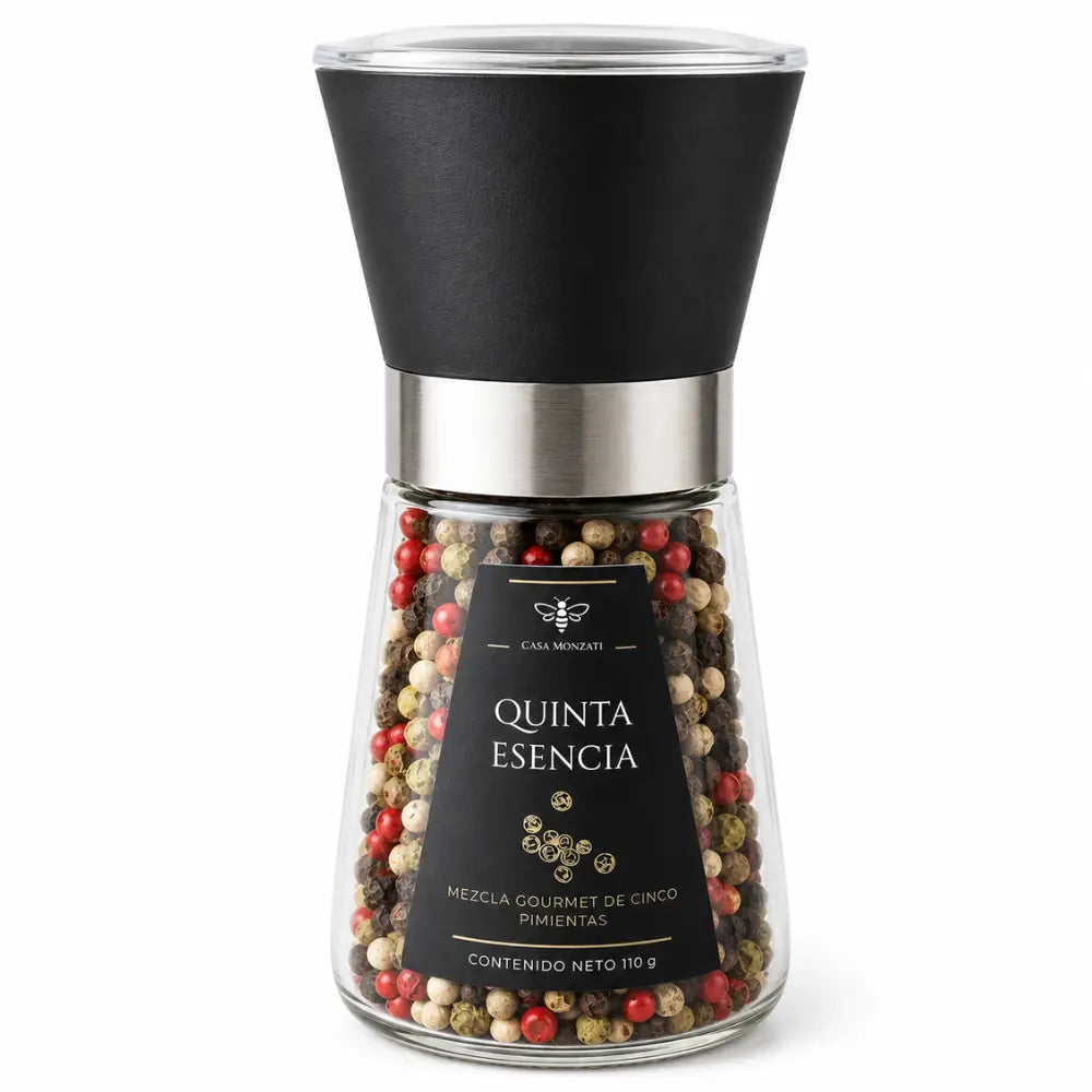 Sal marina artesanal Quinta Esencia de Casa Monzati con mezcla gourmet de 5 pimientas - 255g
