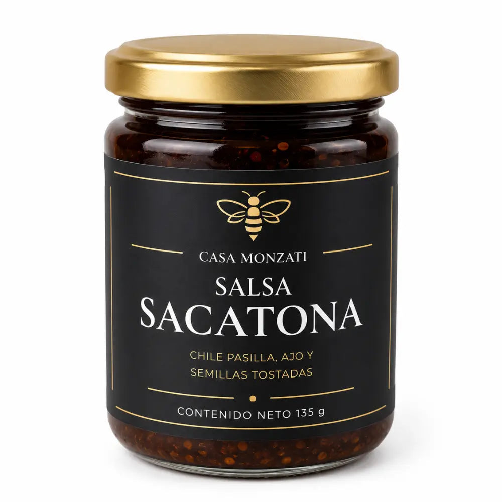 Salsa Sacatona artesanal Casa Monzati con chile pasilla, nuez, pepita de calabaza y arándanos - 402g
