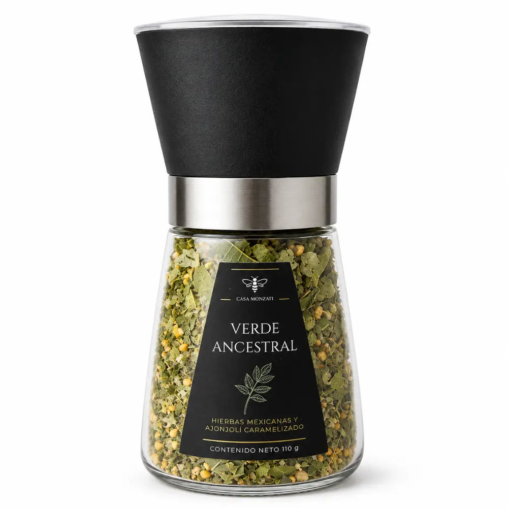 Sal marina artesanal Verde Ancestral de Casa Monzati con hoja santa, hoja de aguacate y orégano - 255g
